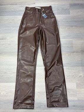 Abercrombie & Fitch Straight Leg High Rise Vegan Leather Pants - 25/0 LONG NWT